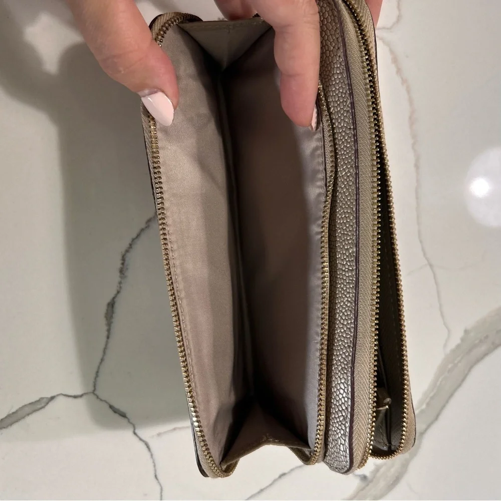 COACH Pebbled Leather Long Zip Around Wallet Rose Gold